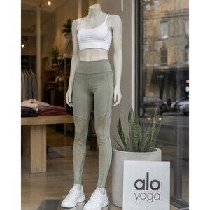 Alo Yoga Airbrush Mesh Panel Leggings Sage Green M High Rise Yoga Activewear